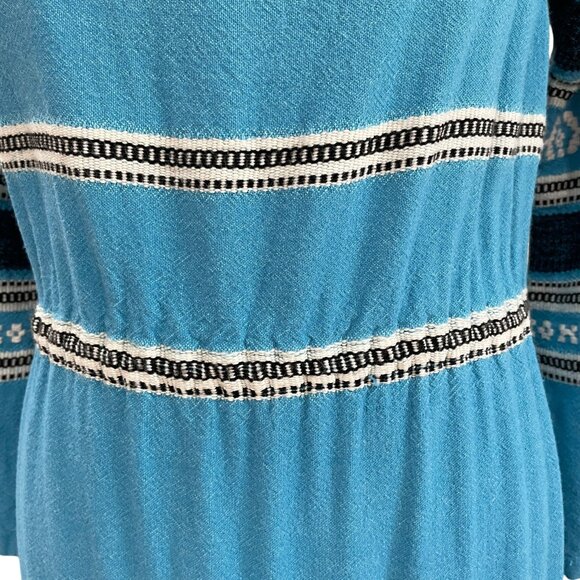 Greek Bohemian Cottagecore Blue Maxi Dress Ethnic Embroidered Prairie Festival - Picture 10 of 14